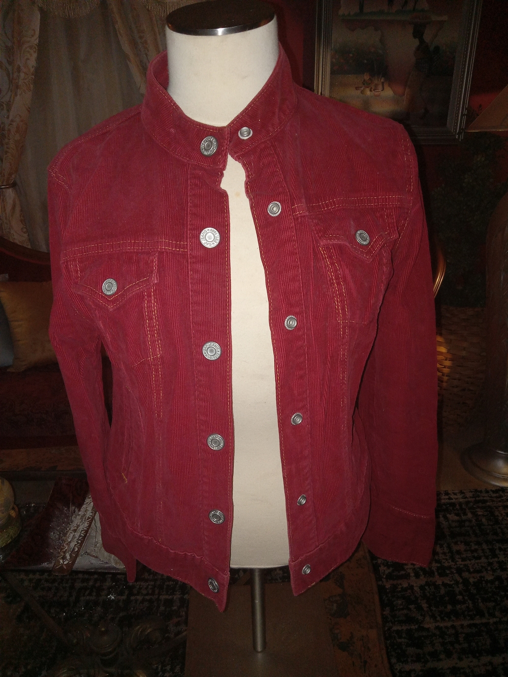 GAP Women's Deep Red Corduroy Button-Front Jacket